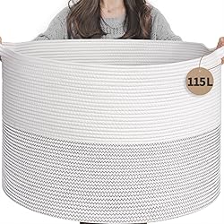 INDRESSME 115L Extra Large Blanket Basket, Cotton