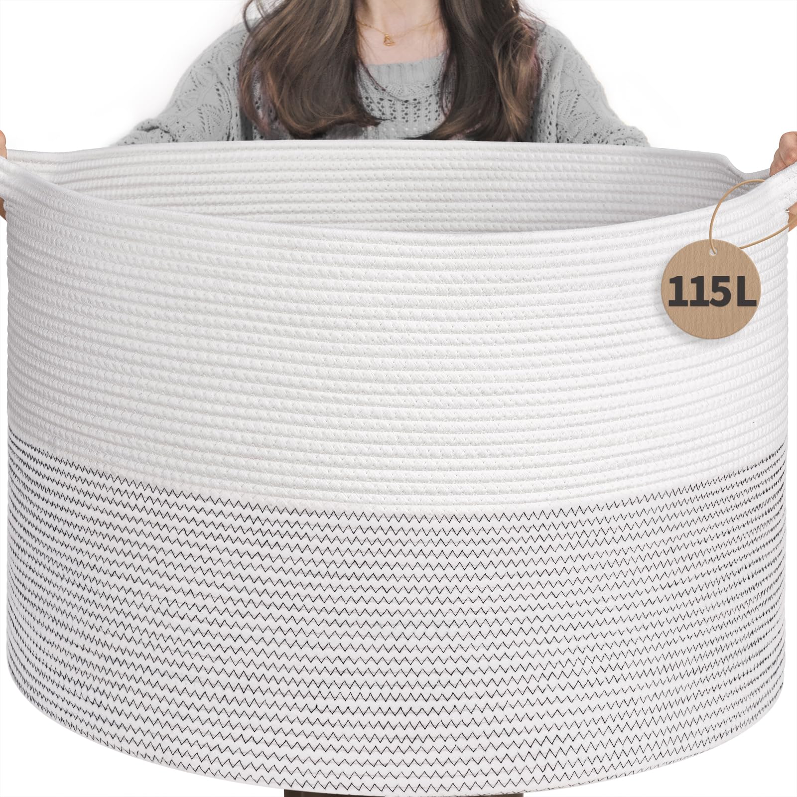 INDRESSME 115L Extra Large Blanket Basket, Cotton