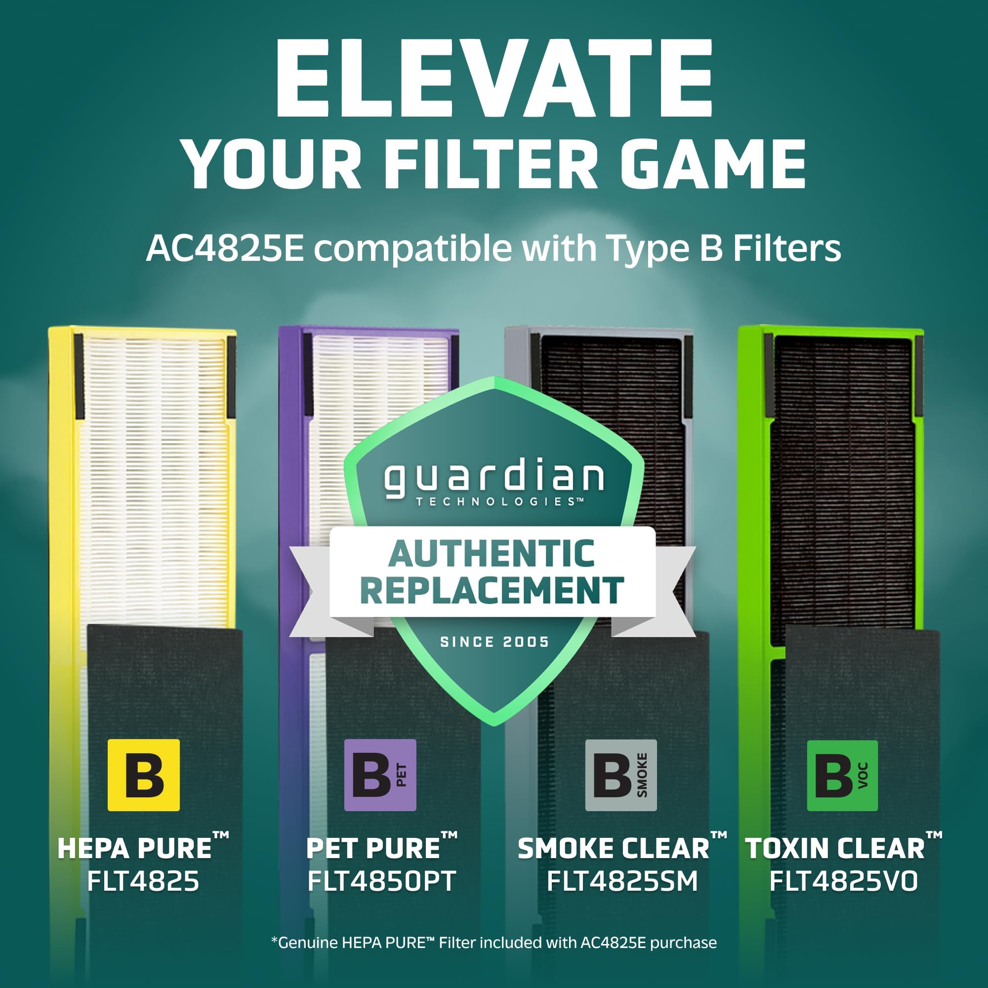 GermGuardian 4-In-1 HEPA Air Purifier for Home, Large Rooms Up To 743 Sq. Ft. with HEPA Air Filter, UV-C Light & Odor Reduction, AC4825E, 22
