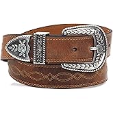 ARIAT Women's Center Stitch Leather Tapered Belt with Removable Antiqued Silver Buckle