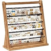 Poyilooo Earring Holder Organizer, Rustic Wood Earring Holder Stand, 5 Layer Jewelry Holder Organizer with 270 Earring Tree Holes Display Rack for Stud Earings & Hoop Earrings, Gifts for Women