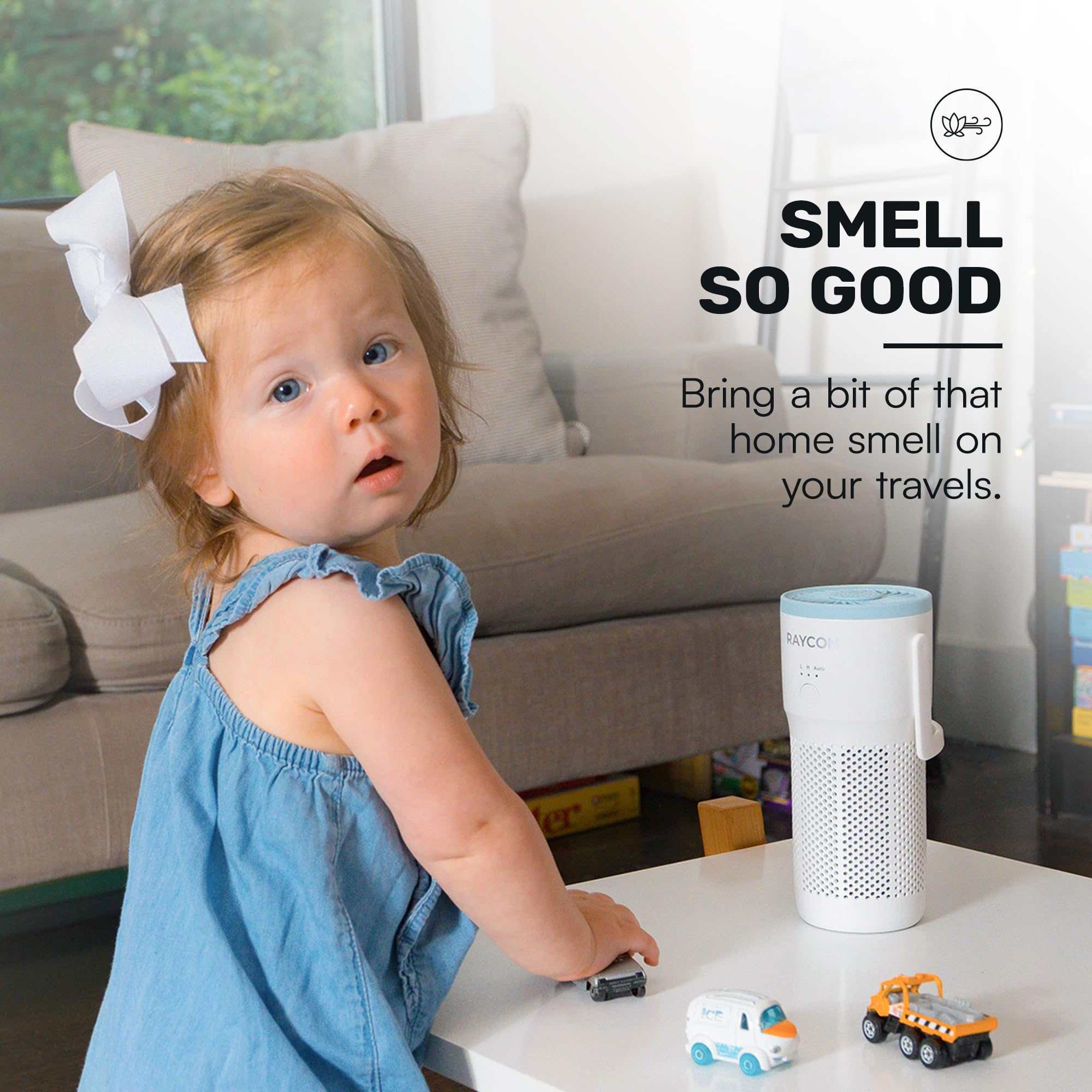 Raycon Portable Air Purifier, H13 Replaceable Hepa Filter, Adjustable Speeds, 2-in-1 Fragrance Diffuser and Air Purifier, Living Essentials (White)