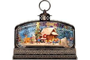 Priddop Christmas Snow Globe Christmas Decorations Gifts Santa Claus Snowman Church Gnome House Bear Deer Tree USB/Battery Timer Music Glitter Snowfall Lantern