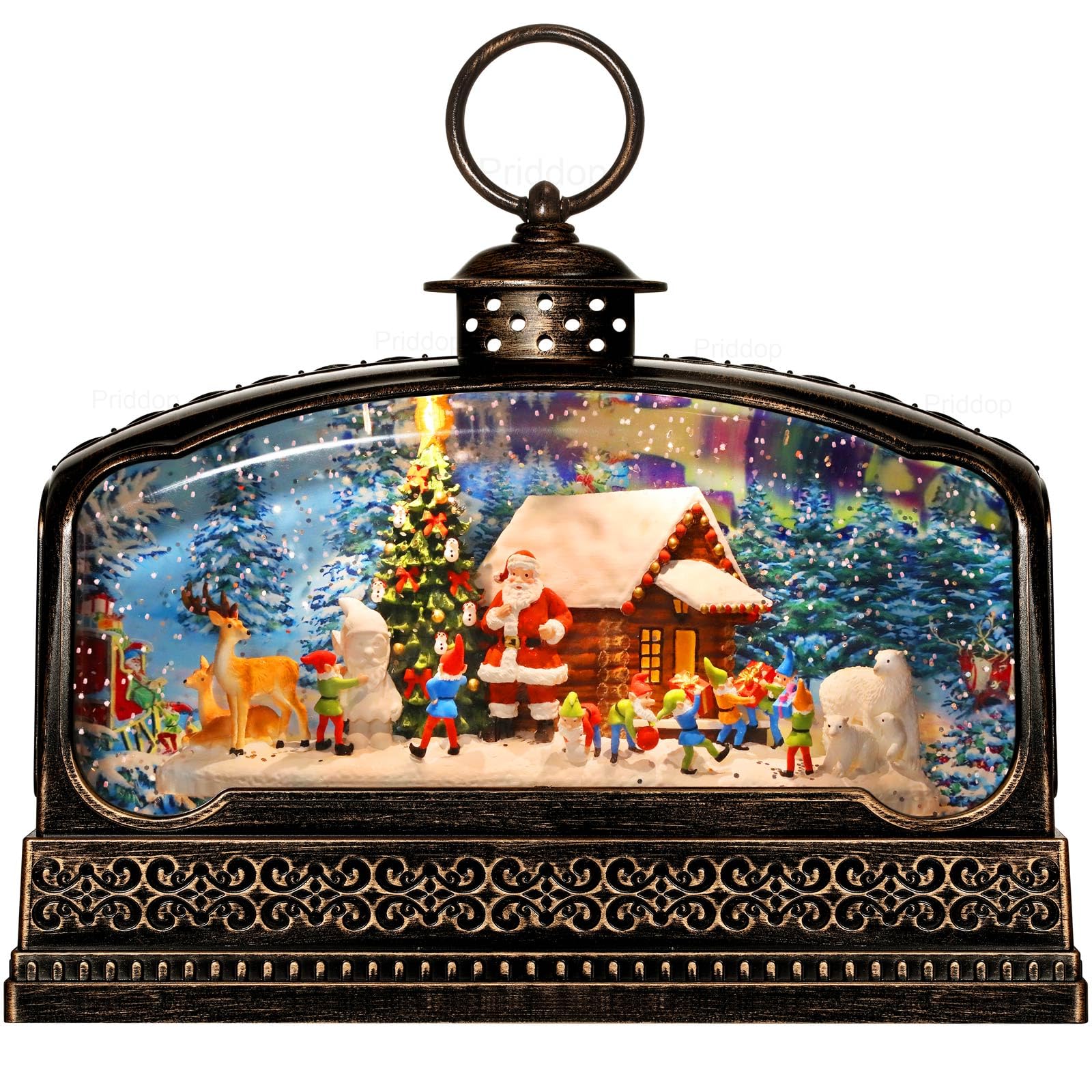 Photo 1 of ***(PARTS ONLY/ MAJOR DAMAGE/ SEE NOTES FOR DETAILS)***Priddop Christmas Snow Globe Christmas Decorations Gifts Santa Claus Snowman Church Gnome House Bear Deer Tree USB/Battery Timer Music Glitter Snowfall Lantern