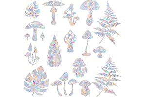 18 Pieces Mushroom and Leaf Window Decals for Bird Strike Prevention - Reusable Rainbow Suncatcher Clings to Save Birds, Non-
