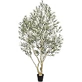 Realead Artificial Olive Tree 9ft - Large Faux Olive Tree with Realistic Leaves and Olives - Full and Grand Design Fake Olive Tree with Sturdy Base for Indoor Outdoor Office Decor