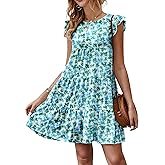 KIRUNDO Women's Summer Dresses Sleeveless Ruffle Sleeve Round Neck Solid Loose Short Flowy Pleated Mini Babydoll Dress