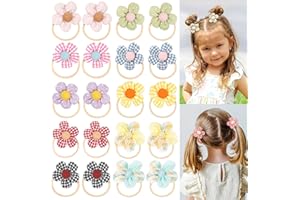 BBGIFTS Boutique Baby Girl Hair Ties with Flowers, 20 Pcs Hair Bow Ties for Toddler Girls, Elastics Ponytail Holders Pigtails Rubber Bands Hair Accessories