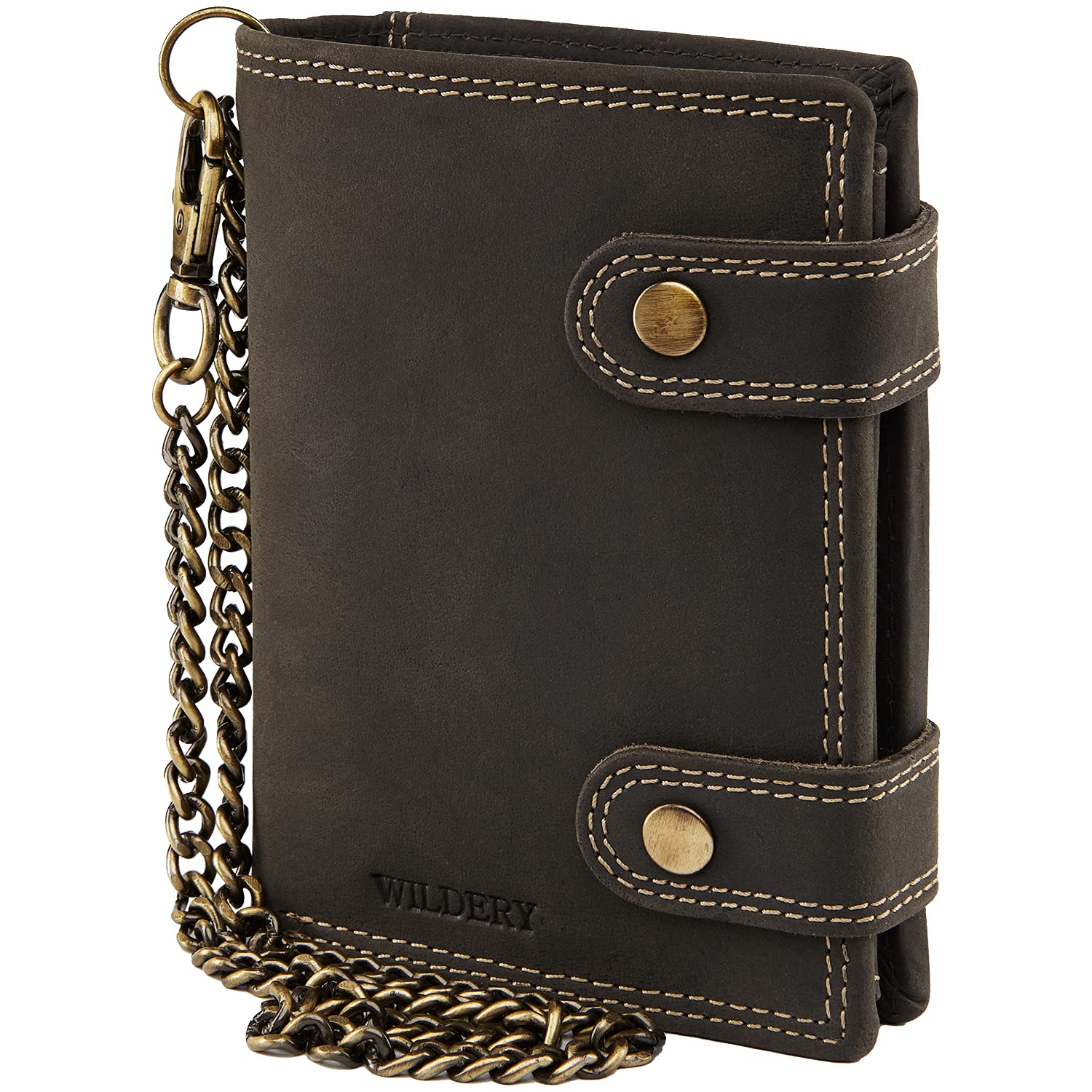 Wildery® Men's Full Leather Wallet with RFID Protection in Landscape or Portrait Format with Safety Chain and Coin Pocket