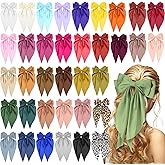 Mimorou 36 Pcs Big Hair Bows for Women Silky Satin Hair Bows Bulk Oversized Long Tail Black White Hair Bow Large Hair Ribbons Hair Clips Barrettes Bow Knot Hair Accessories Gift