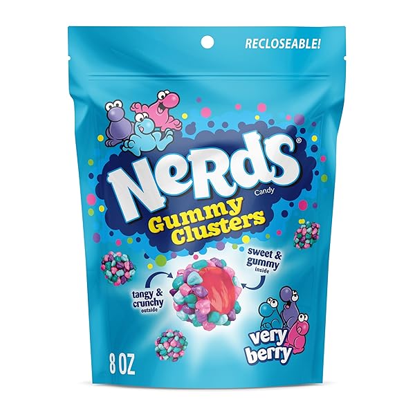 NERDS GUMMY CLUSTERS CANDY, VERY BERRY, CRUNCHY AND GUMMY, 8 OZ