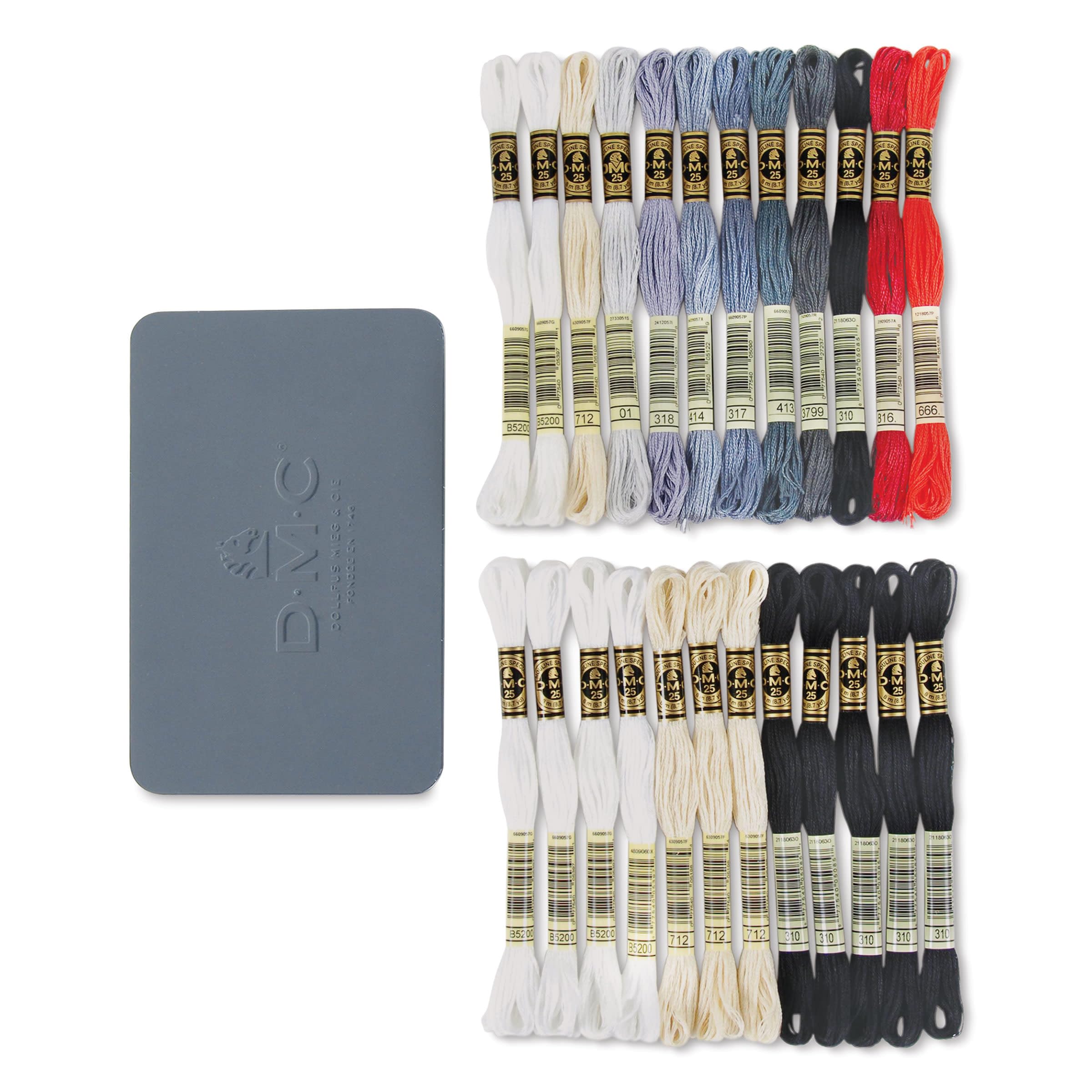 DMC Black Tin Embroidery Floss - Monochrome Colors - 24 Count - 8.7 Yard Skein