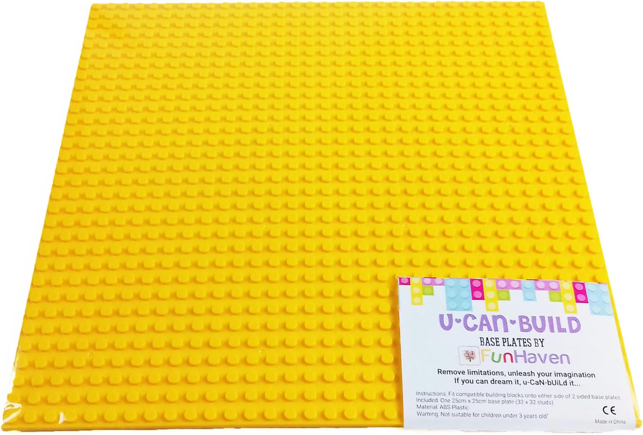 FunHaven Large Base Plates Brick Building Baseplates Boards for Girls Boys 32 x 32 Studs or 10 x 10 inch | Kids Construction Toys Accessories Bases | Compatible with Major Brands (Dark Yellow)