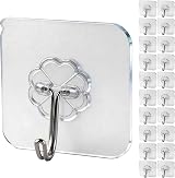 WOVU 20Pcs Heavy Duty Wall Hooks 15 kg Transparent Adhesive No Drill