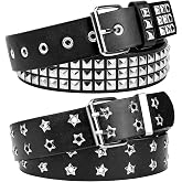 Prospura 2 PCS Studded Y2k Belt Black and Silver Metal Emo Belts with Punk Goth Alt Style for Women Men
