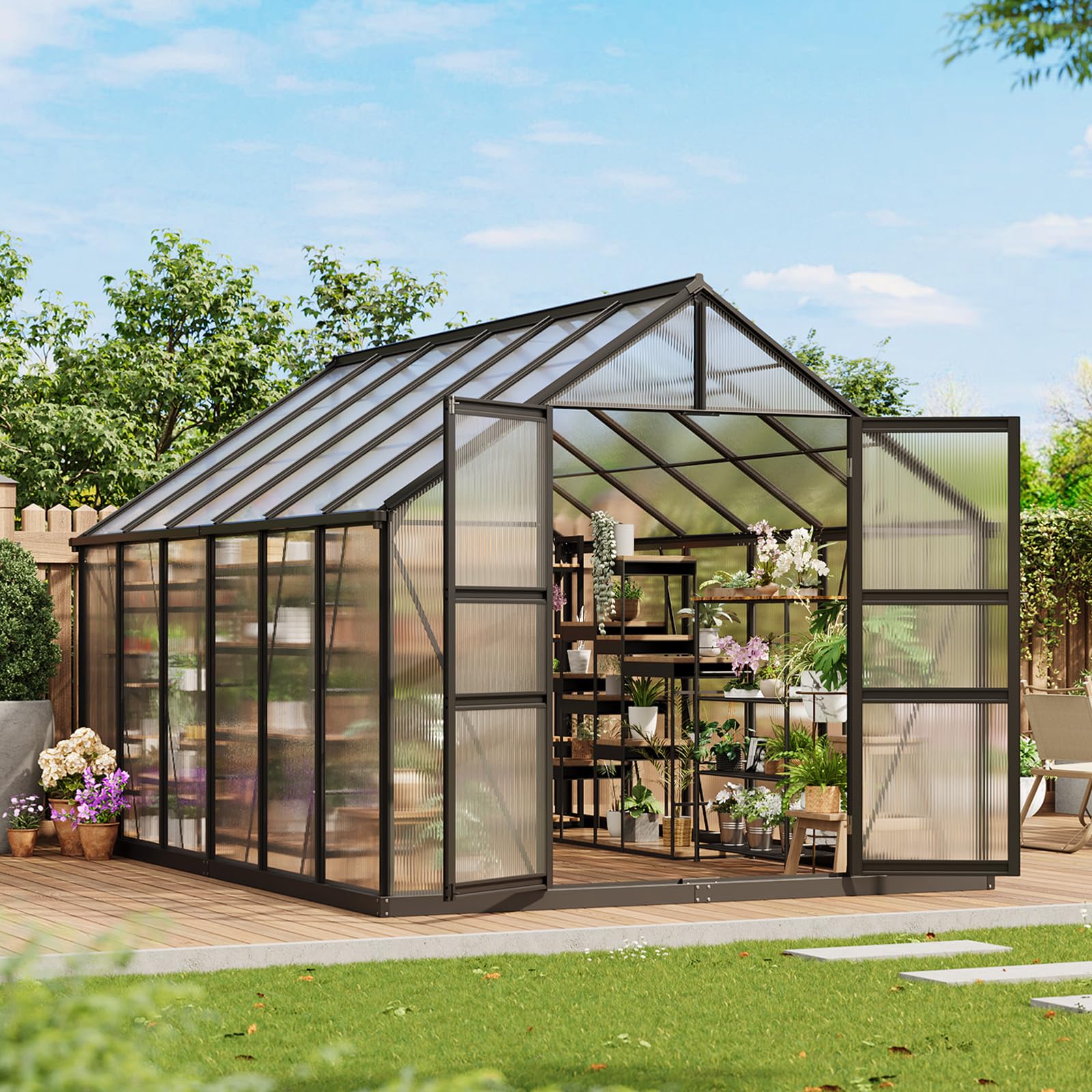 Photo 1 of *PARTIAL SET* **BOX 1/2**
8x12 FT Greenhouse for Outdoors, Polycarbonate Greenhouse with Roof Vent, Ground Nails, Lockable Push Door, Aluminum Large Walk-in Green House for Outside Garden Backyard, Patio, Lawn