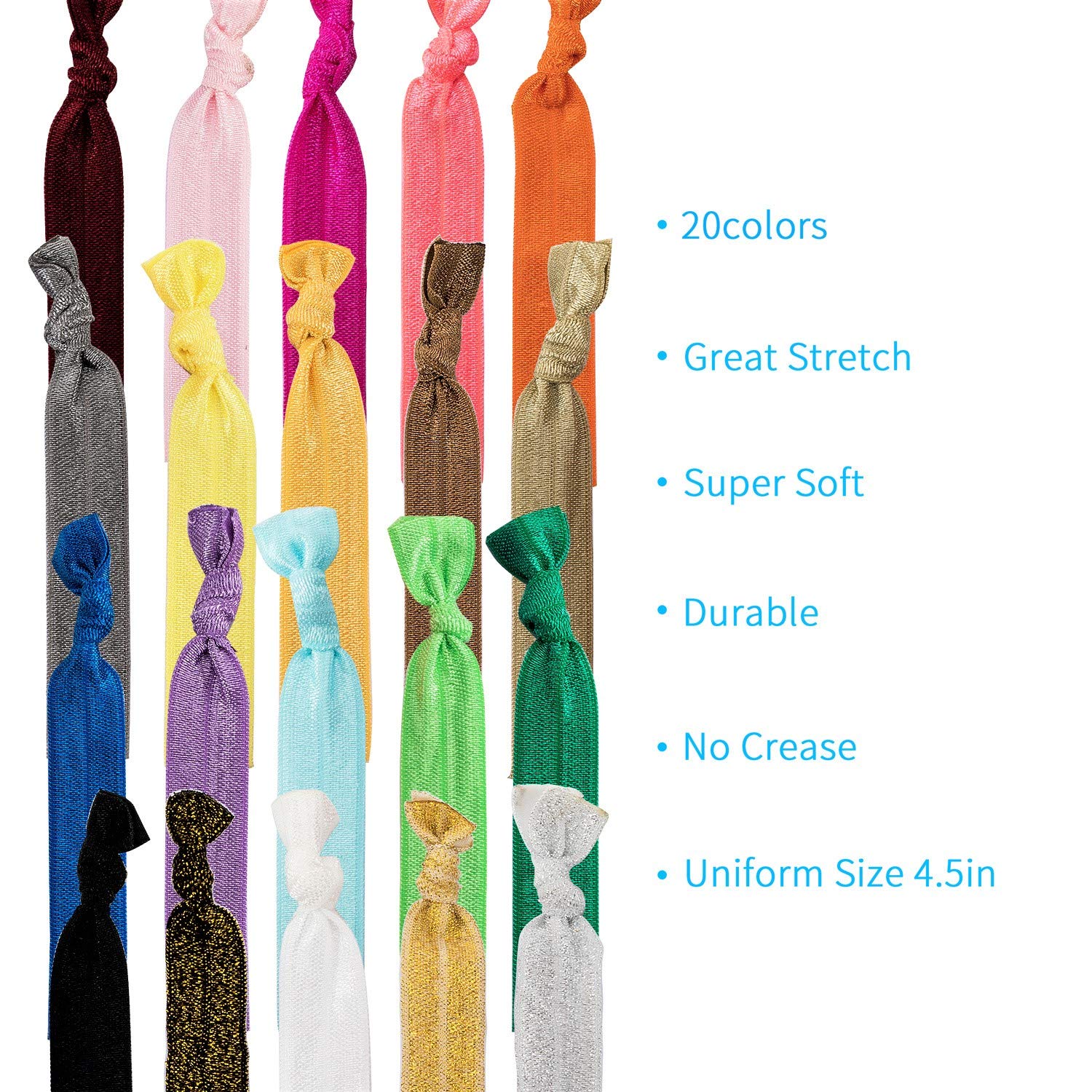 79STYLE 100Pcs Elastics Hair Ties Ribbon No Crease Ouchless Ponytail Holders For Girl and Women, Yoga Twist Hair Bands Hand Knotted Fold Over Solid Colors (Multiple Colors) : Beauty