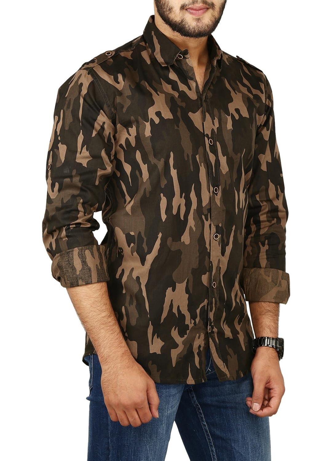 base 41 men's cotton camouflage army print full sleeves shirt