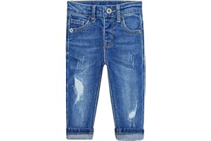 KIDSCOOL SPACE Baby Girl Boy Jeans,Little Kid Elastic Band Inside Ripped Denim Pants