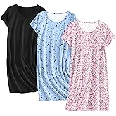 Ekouaer Cotton Nightgowns for Women 3 Pack Sleepshirts Short Sleeve Night Shirt Tshirt Night Gown Print Sleepwear Dress