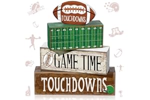 Yuntau 4 Pcs Football Table Decorations Fall Football Tiered Tray Decor Football Wooden Sign Football Centerpiece Decorative Faux Book Stack Block for Coffee Table Fireplace Mantel Floating Shelf