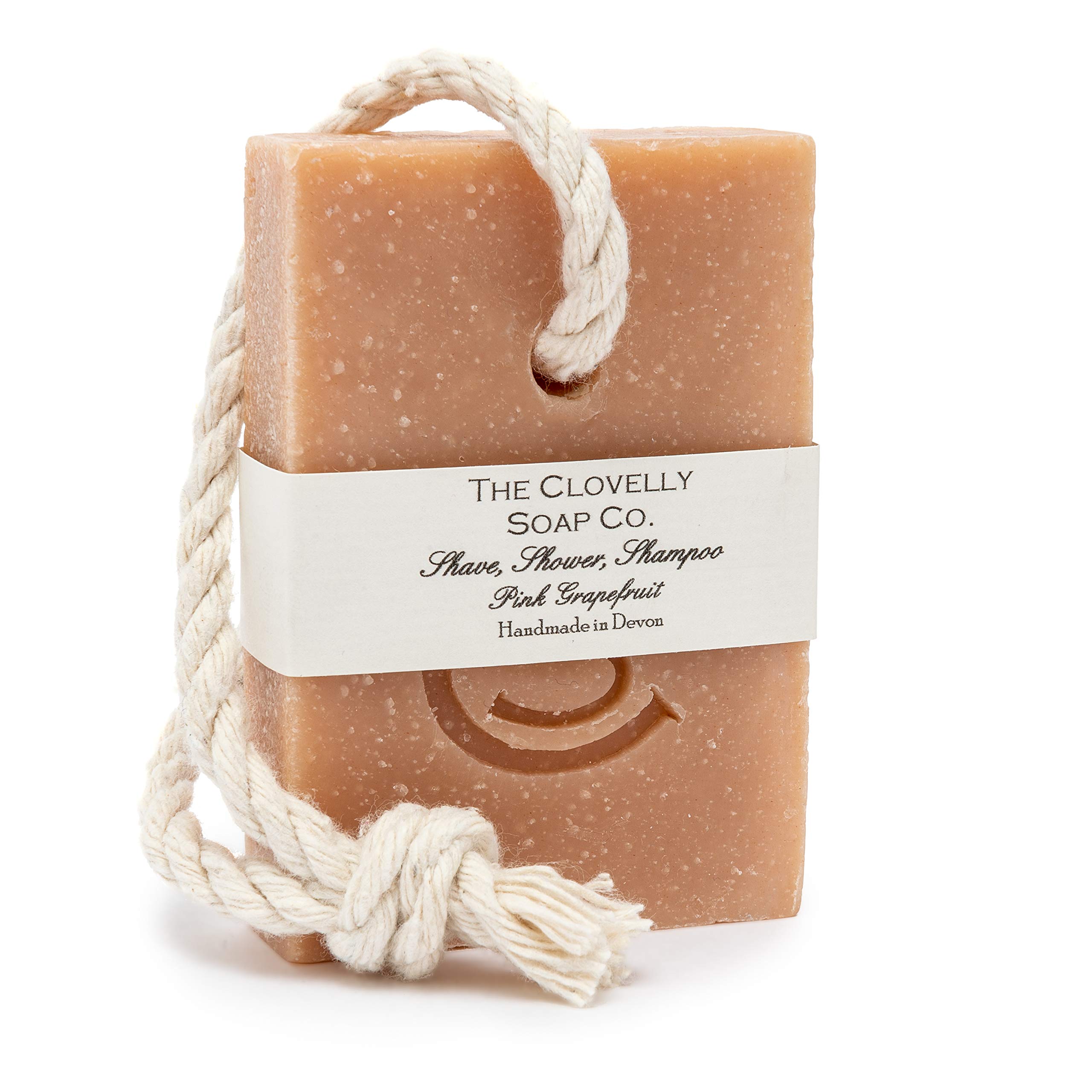 Clovelly Soap Co Natural Handmade Pink Grapefruit Shampoo Soap on a Rope Bar for Normal-oily Hair & Scalp 100g