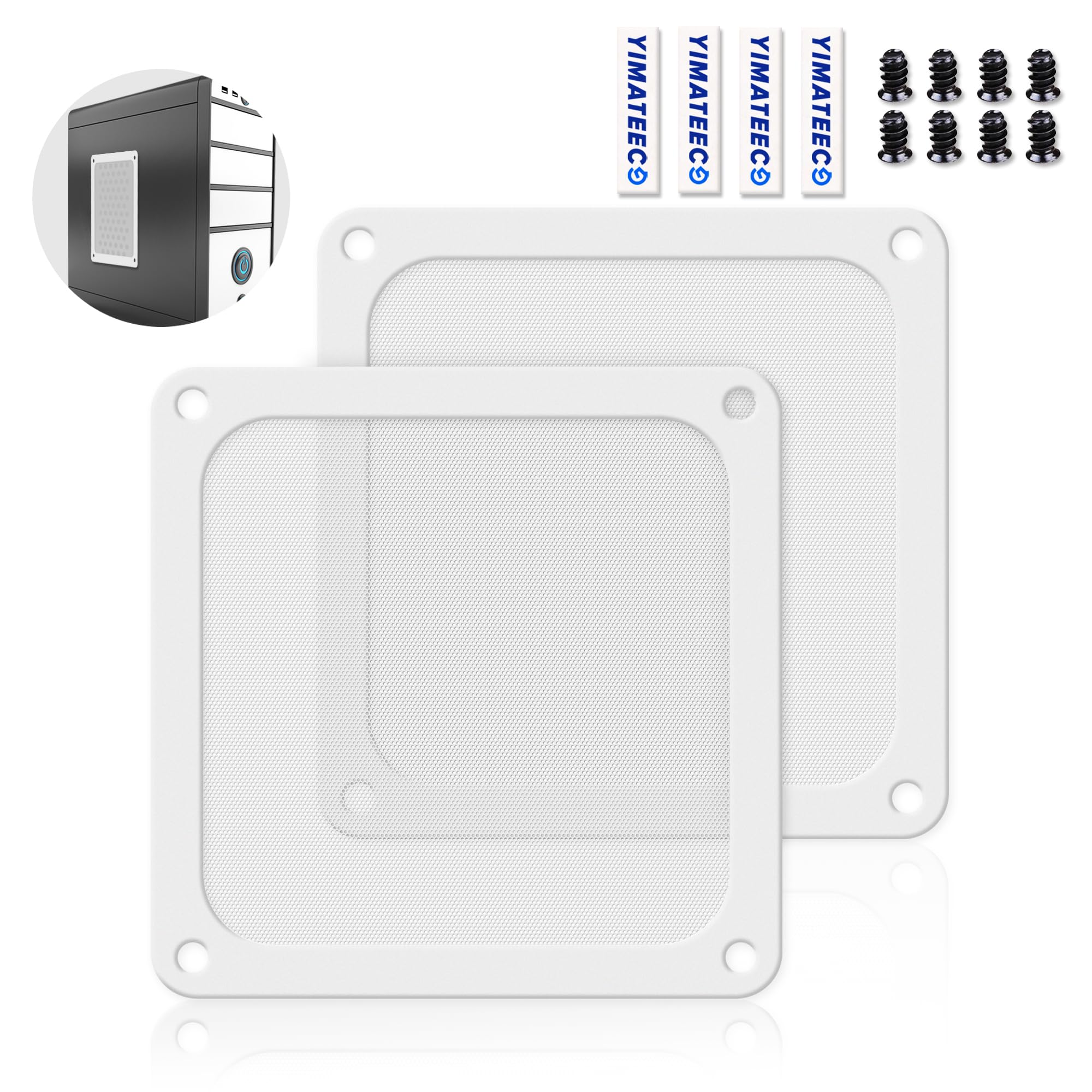 YIMATEECO 140mm Dust Filter PC Case Dust Mesh Filter for Computer Case Cooler Fan Grills, Magnetic Frame PC Case Cover Fan Filter Dustproof Cover PVC 50 Mesh (PVC PRO, 140 * 140mm, 2pcs, White)