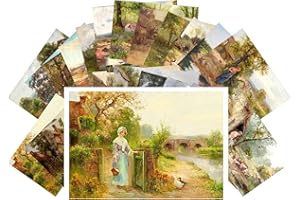PIXILUV Vintage PostCards 24 pcs Rural Life Pastoral Country Landscapes Vintage Painting