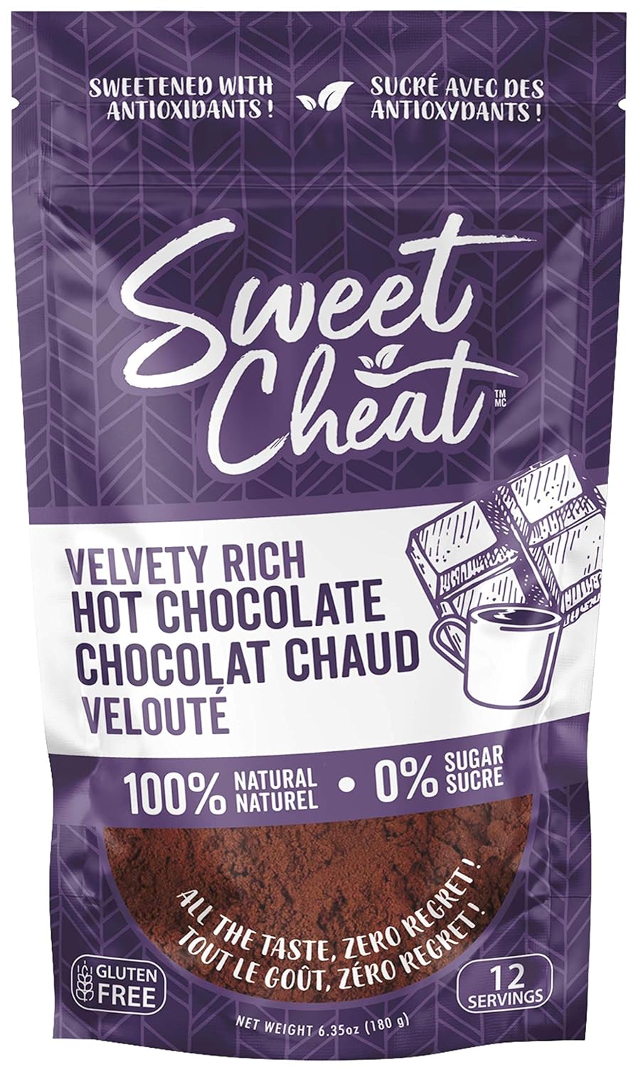 Sweet Cheat Hot Chocolate - Sugar-free, Sweetened only with 100% pure Monk Fruit, 1g net carb, 1g fat, Vegan, Gluten-free, Dairy-free