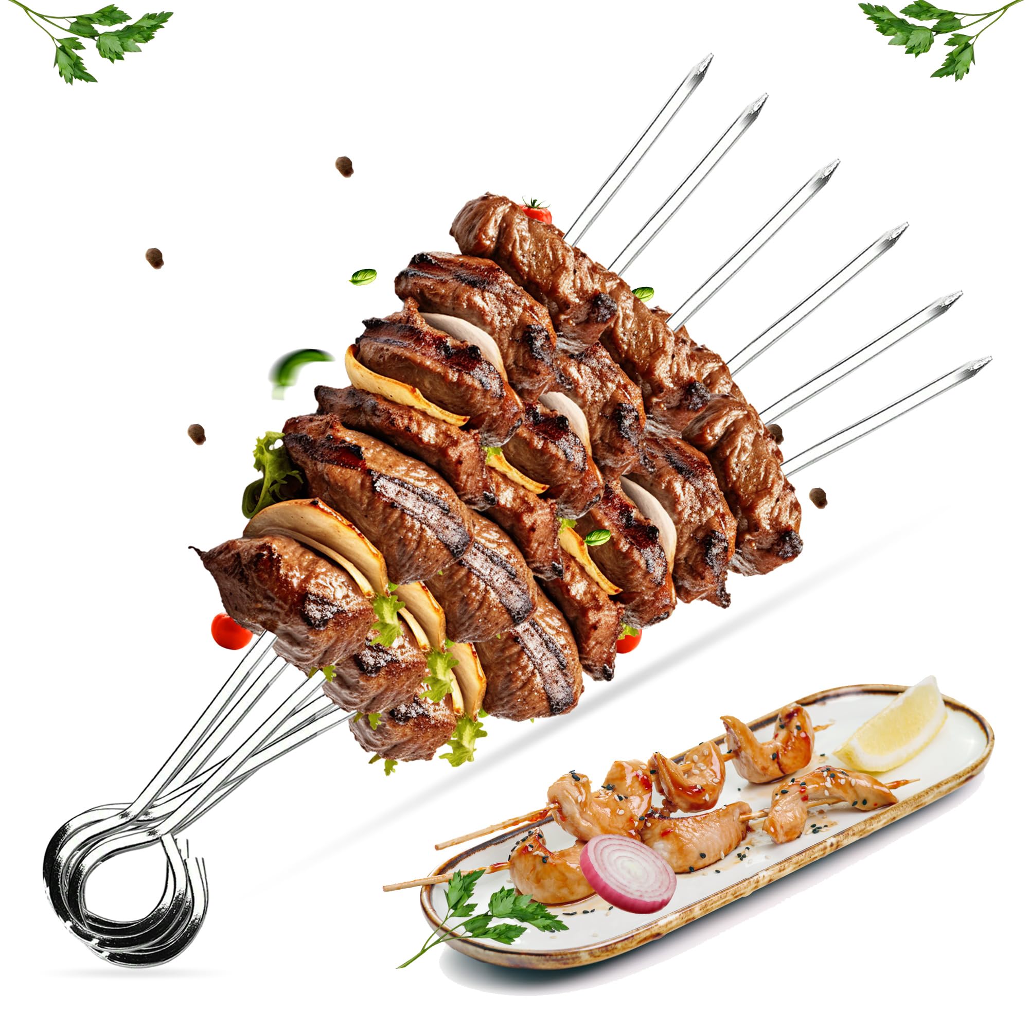 6 x Metal BBQ Skewers BBQ Food Meat Kebab Skewers Grill Meat Cooking Steel Sticks Barbecue