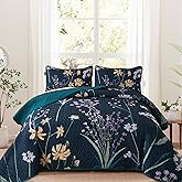 Dobuyly Floral Quilt Set King Size Dark Green Botanical Bedspread Coverlet Set 3 Pieces Soft Lightweight Microfiber Flower Quilt Bedding Set for All Season, 104"x90"