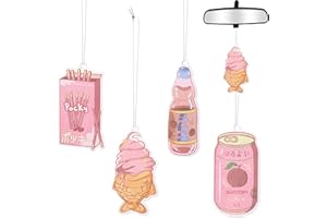 ANGOLIO Car Air Freshener Kawaii Japanese Snacks Pink Incense Chips Scented Ornament Car Rearview Mirror 4 Styles Scents Bubble Tea Strawberry Milk Peaches Vent Decor Aromatic For Party Supplies