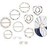 10PCS Scarf Ring Clip Set for Women, Metal T-Shirt Tie Clips, Round Shirt Clip Buckle, Clothing Corner Holder