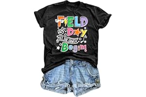 KIDDAD Field Day Shirts for Women: Field Day Let The Games Begin Shirt Teacher Life T-Shirt Fun Day Graphic Tee Tops