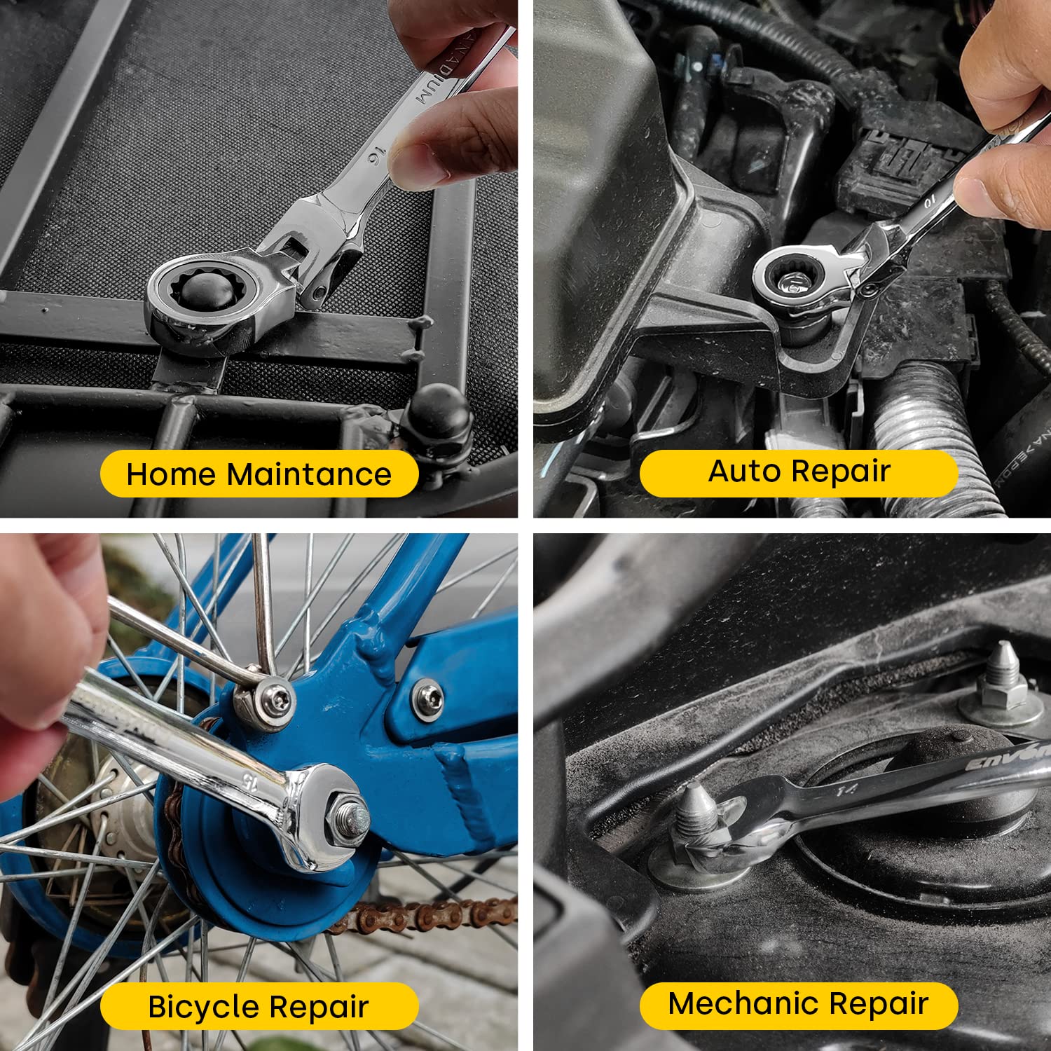 Enventor Schraubenschlüssel-Ratschenset, 14-teilig, 6-19mm, Ringmaulschlüssel, Gabelschlüssel-Ringmaul-Schlüssel-Set, 72 Zähne, 5° Schwenkbereich, Chrom-Vanadium-Stahl, Oxford-Tasche 6