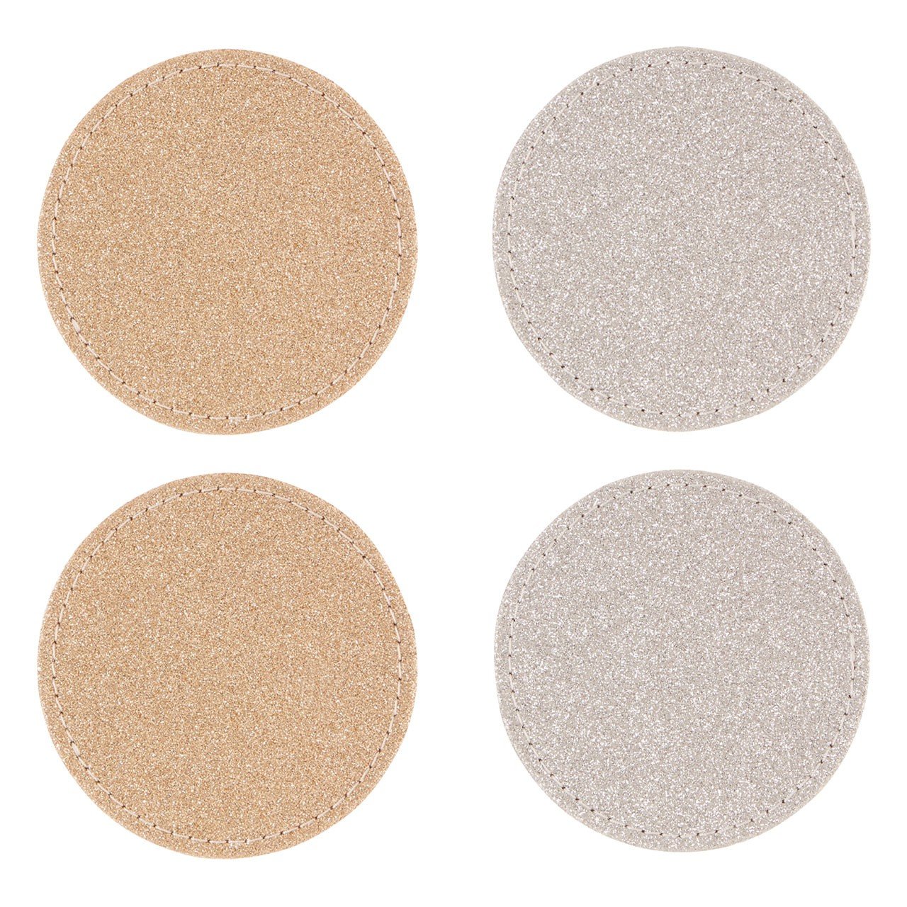 Glitter Coasters, Round, Reversible, Gold & Silver - Set of 4