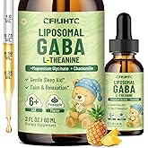 Liposomal GABA L-Theanine Drops for Kids - Liquid GABA Supplement with Magnesium, Chamomile, Lemon Balm & Vitamin B6 - Support Relaxation, Focus & Stress Relief for Kids & Adults - Pineapple Flavor