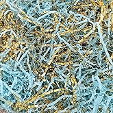 Acoeitl 5.3 OZ Blue & Gold Crinkle Paper Filler Shredded Confetti Stuffing Paper for Gift Baskets Boxes and Bags Crinkled Cut Papers Shred Basket Grass for Birthday and Christmas Box Filling