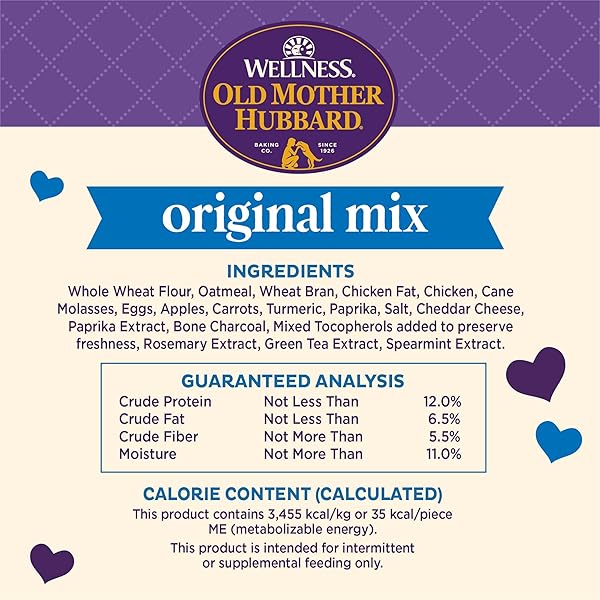 OLD MOTHER HUBBARD WELLNESS ORIGINAL MIX DOG BISCUITS, NATURAL, TRAINING TREATS, FOUR FLAVORS, SMALL SIZE, (6 POUND BAG)