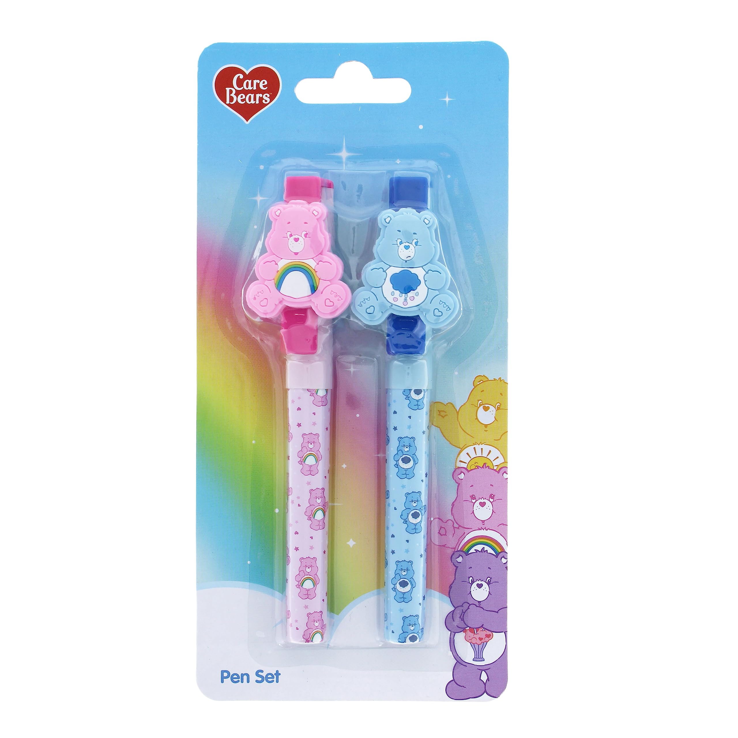 Blueprint Collections Care Bears Ballpen Set | 2 Blue Pens with Toppers | Pen Set for Kids | Care Bears Stationery & Gifts
