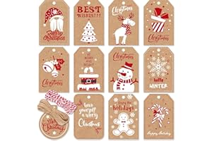 BGTCARDS 144PCS Kraft Paper Christmas Gift Tags With String, Brown Christmas Labels for Gifts