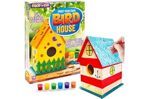 Made By Me Paint Your Own Bird House Kit, Fun And Easy to Assemble, Includes Pre-Cut Pieces, Paint, Adhesive Shapes, DIY Kits