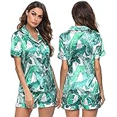 SWOMOG Womens Silk Satin Pajamas Set Short Sleeve Sleepwear Button Down Top and Shorts Loungewear 2 Piece Pjs Set XS-3XL