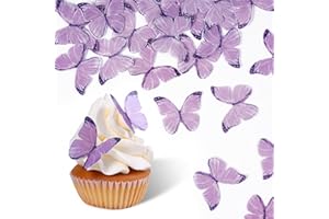 SUJOYGAR 60 Pcs Purple Butterfly Decorations, Purple Edible Butterflies, Edible Wafer Paper Butterflies for Cake Decorating, Cupcake Toppers, Cakecircles