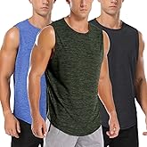 Amussiar Men's 3 Pack Workout Tank Tops Mesh Gym Sleeveless Dry Fit Bodybuilding Shirts Fitness Athletic Muscle Tee