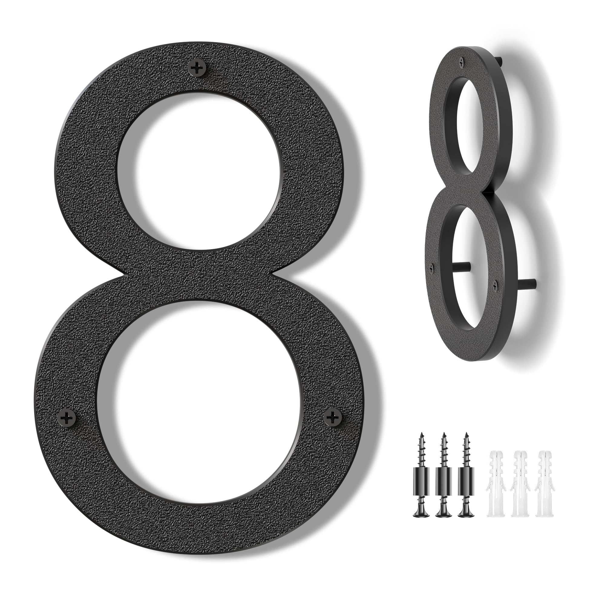 House Numbers Large Door Number 10 inch/25 cm - Modern House Numbers Black Plastic Exterior Front Door - Address Numbers 8