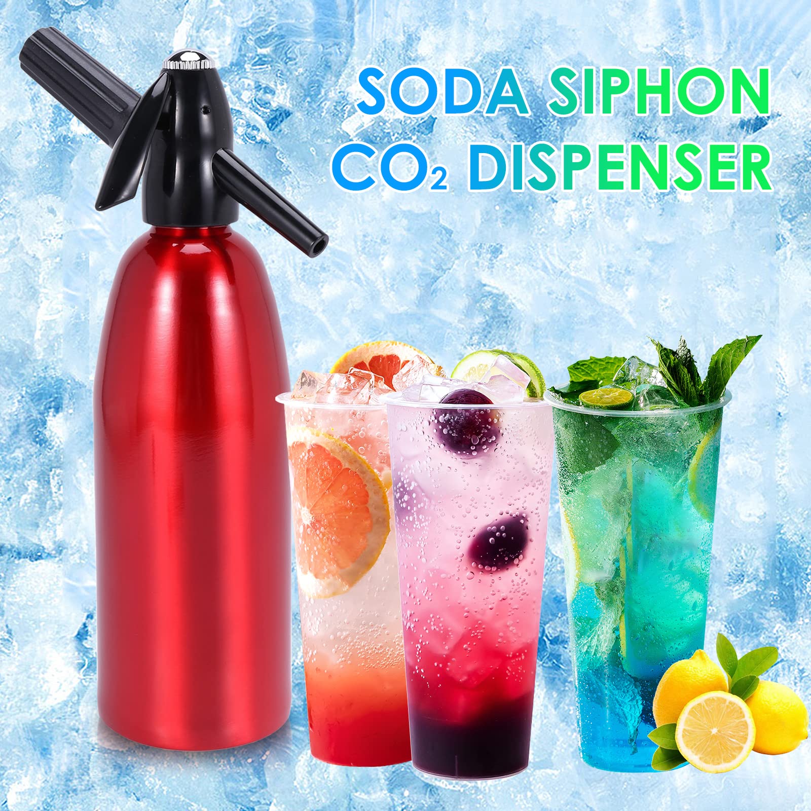 Sparkling Water Maker, 1L Soda Streaming Machine, Aluminum Soda Maker for Home, Portable Water Maker for Soda Water, Cocktails or Soda Water, 8 gram CO2 Cartridges(Not Included) (Red)