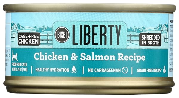 BIXBI LIBERTY CANNED WET CAT FOOD – GRAIN FREE, CHICKEN AND SALMON RECIPE IN BROTH, 2.75 OUNCE (PACK OF 24)