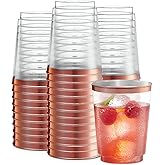 PLASTICPRO Disposable Plastic Tumblers Rose Gold Rim 50 Count