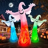 12FT Giant Halloween Inflatables Ghost with 3-Colored Flame Rotation Light | zukakii Huge Creepy Halloween Decoration outdoor Large Spooky Blow Up Yard Decoration Blowups for Lawn Party Festival (1PCS)